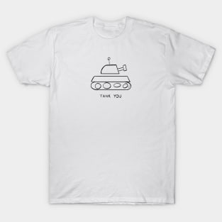 Tank You - Line Drawing - Simple Minimalistic Funny Pun Joke T-Shirt